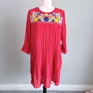 LABEL By Five Twelve Gauze Dress Floral Embroidery Pockets CottageCore Size XL